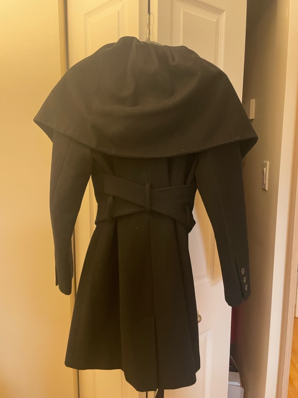 RW&CO. Black Double-Breasted Wool Trench Coat with Belt size L - Picture 2 of 3